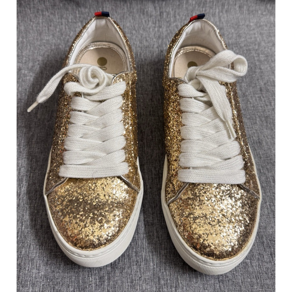 Boden Gold Glitter "Flat Form" Sneakers Lace-Up size 38 - Picture 2 of 7
